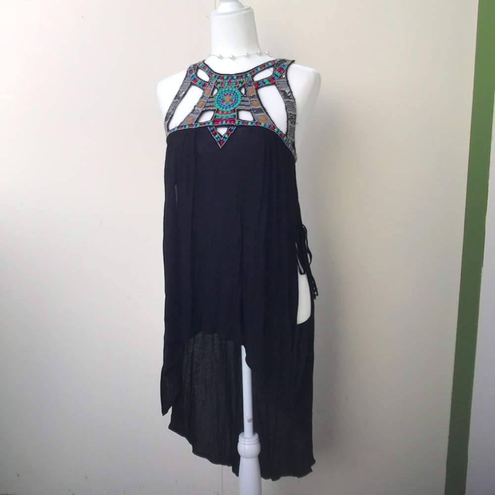 Free People NWT Black Beaded Tunic Top